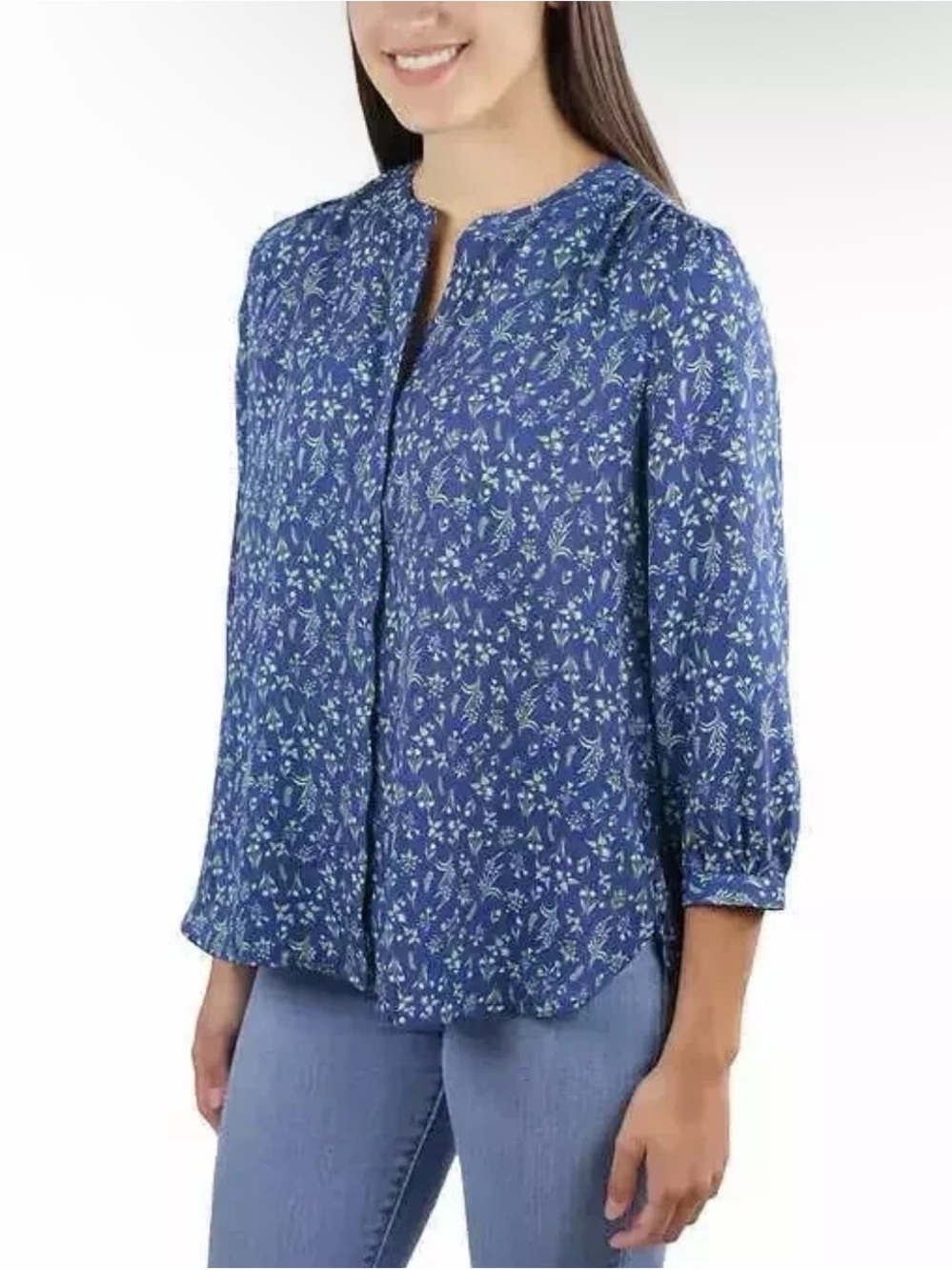 Jachs Blue Floral Split-Neck Blouse size M
